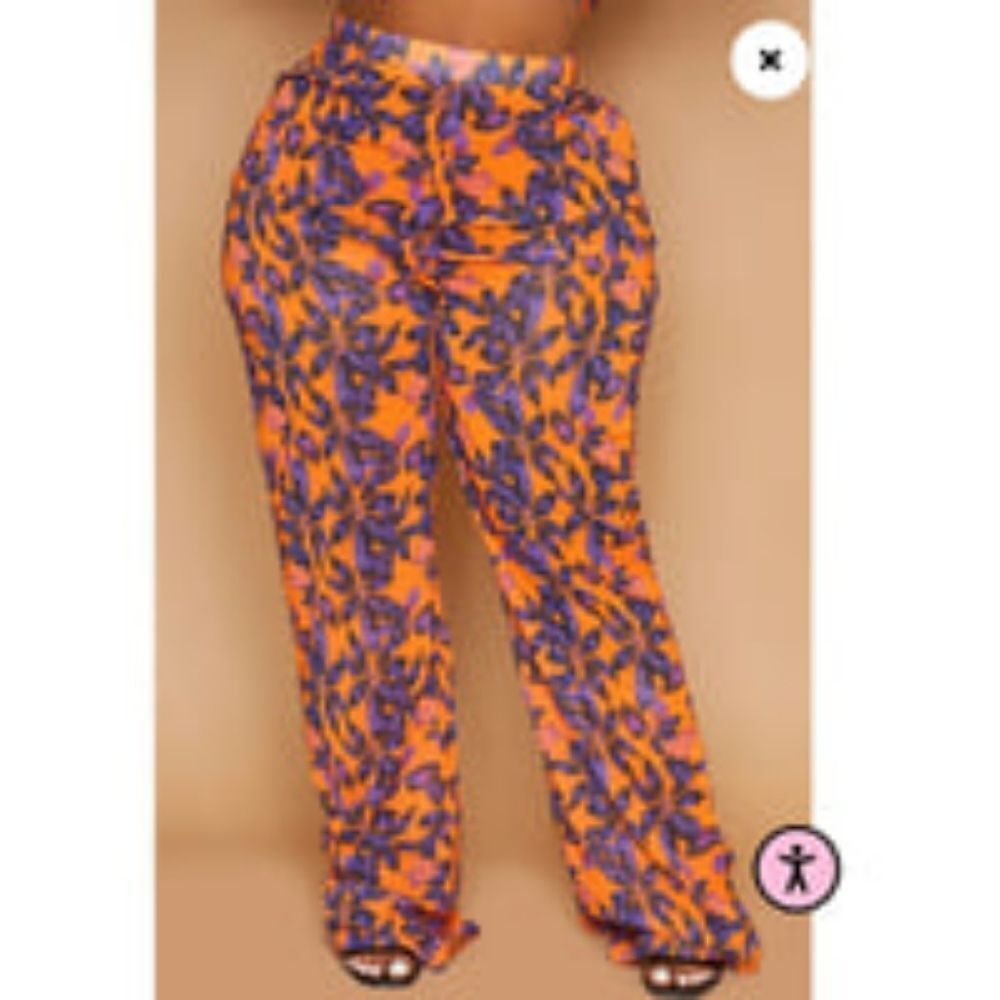 NWT PrettyLittleThing Plus Size Orange Print Beach Flares - Picture 6 of 6